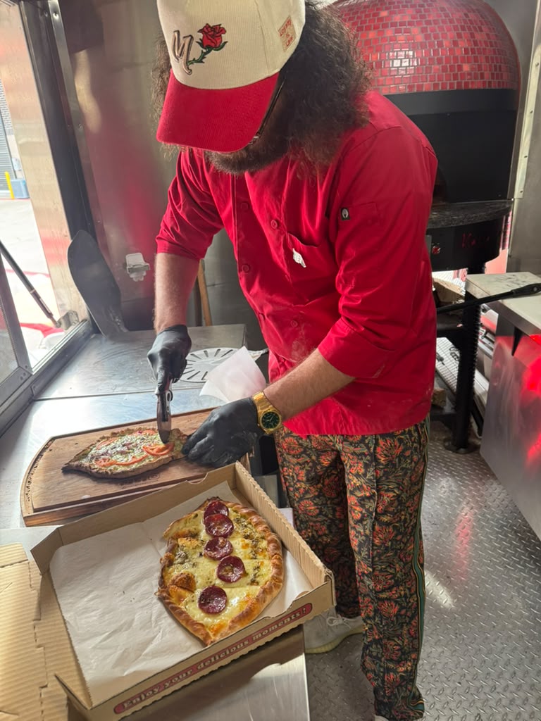 Slicing fresh flatbread